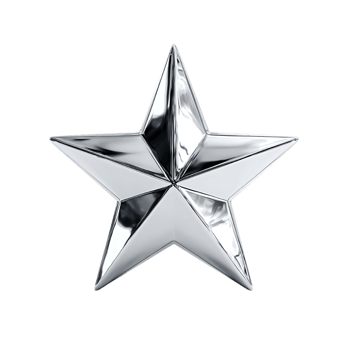 3D metallic silver star, perfect for achievement, award, or rating designs.