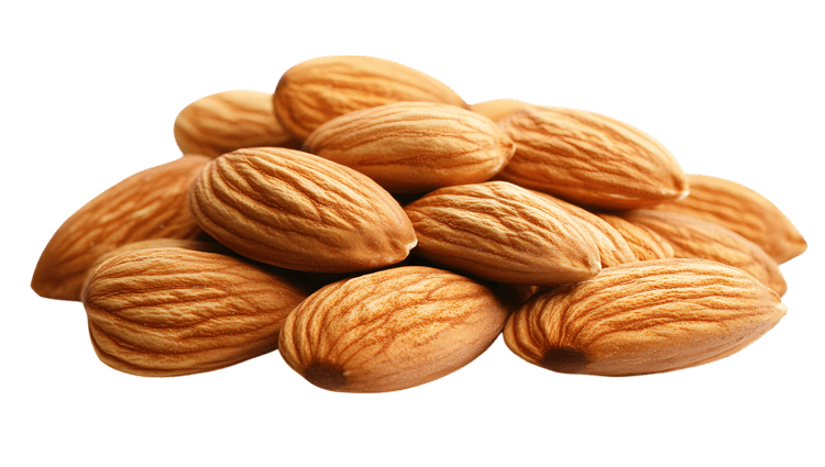 Pile of fresh almonds, healthy snack.