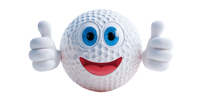 Smiling golf ball character giving thumbs up. Great for sports ads.