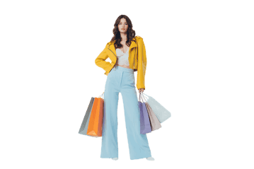 Fashionable young woman with shopping bags, retail therapy, consumerism.