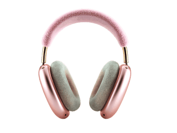 Rose gold headphones with plush headband.