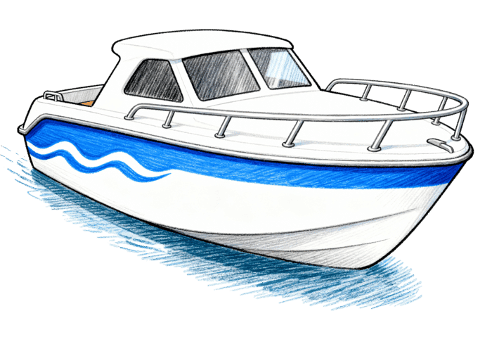 Illustration of a motorboat on the water
