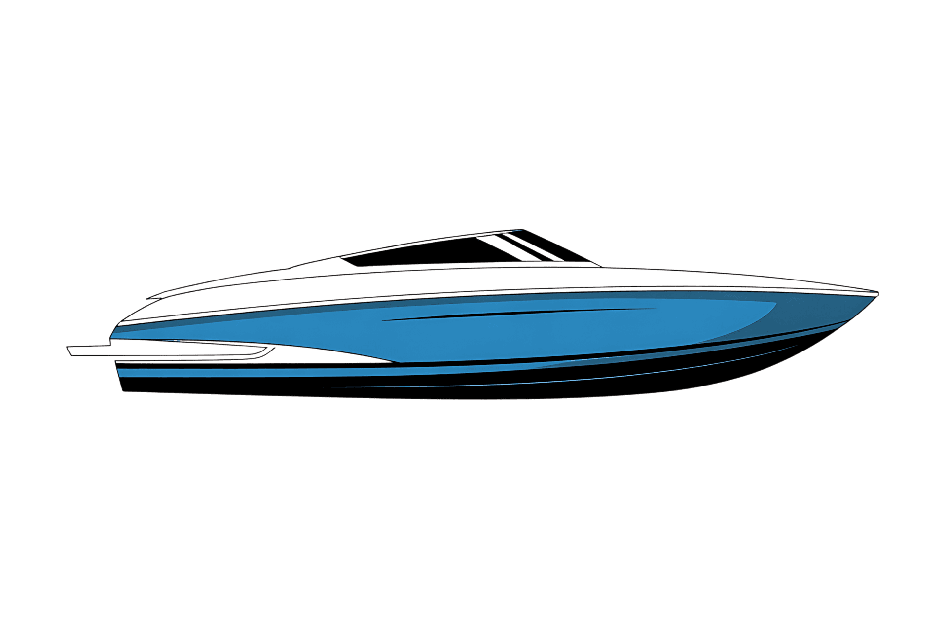 Illustration of a blue motorboat on black