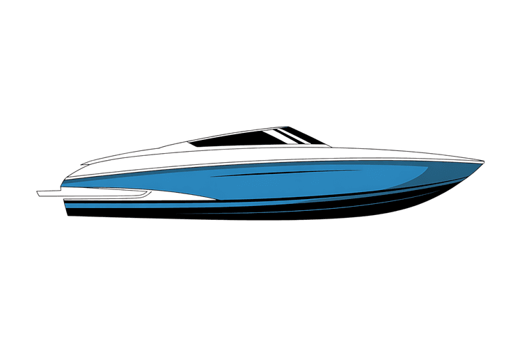 Illustration of a blue motorboat on black