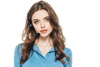 Young woman wearing headset, providing customer service