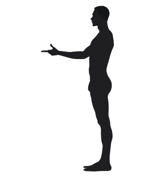 Side profile of a man's silhouette offering something.