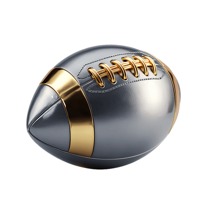 Metallic American football with gold details. Sports concept.