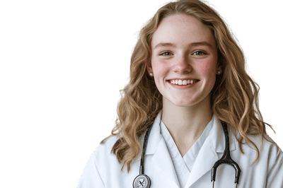 Smiling female doctor or medical student.