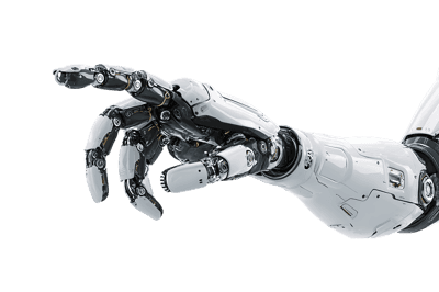 Close up of a robotic hand pointing.