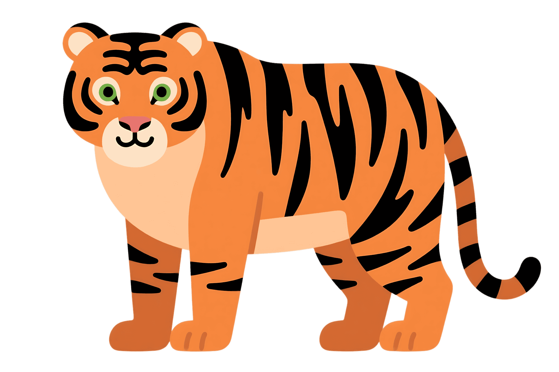 Cartoon illustration of a tiger with black stripes