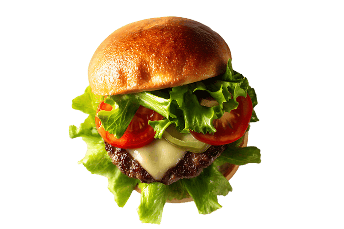 Juicy cheeseburger with lettuce and tomato.