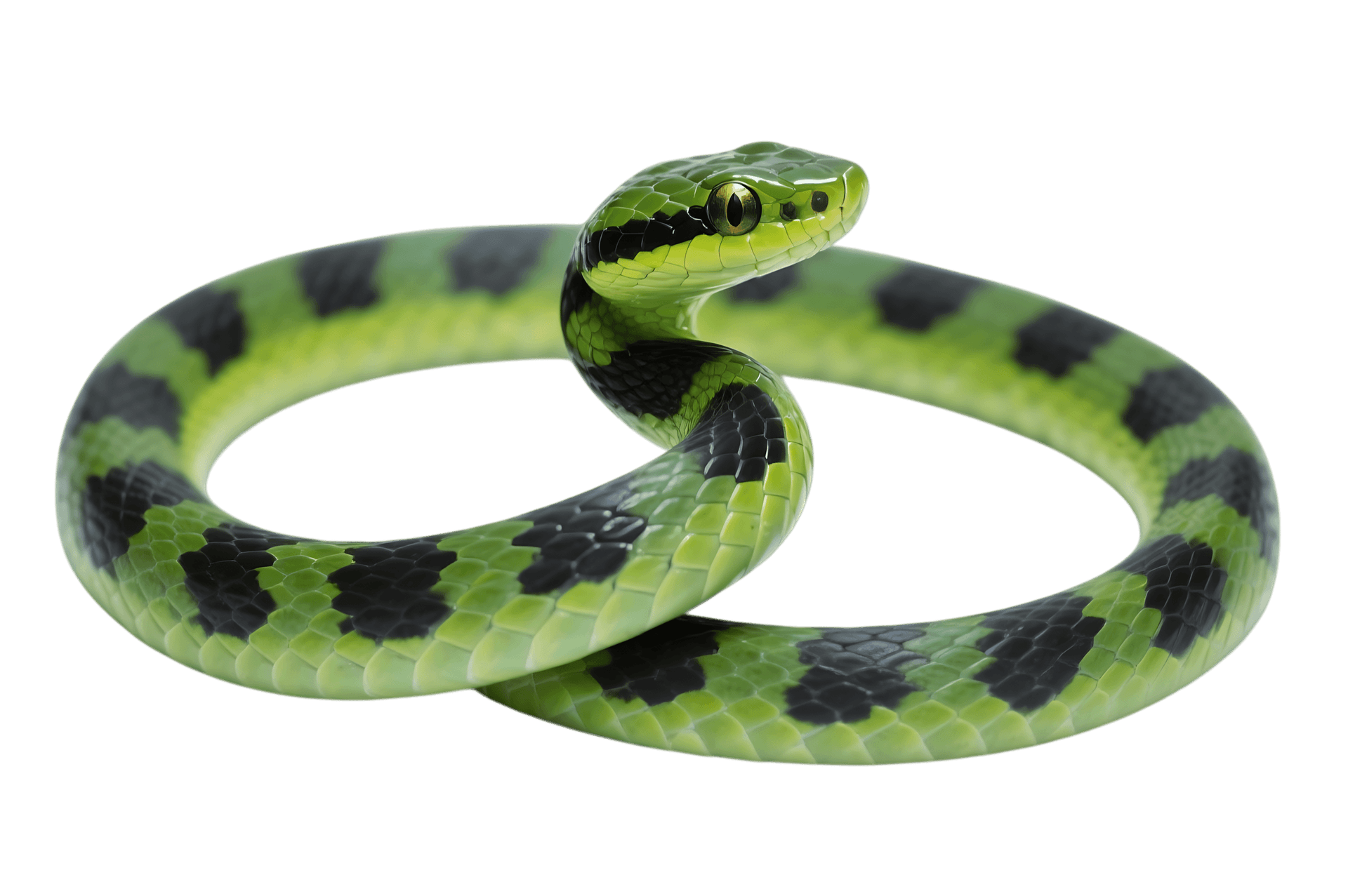 Green spotted snake coiled on transparent background
