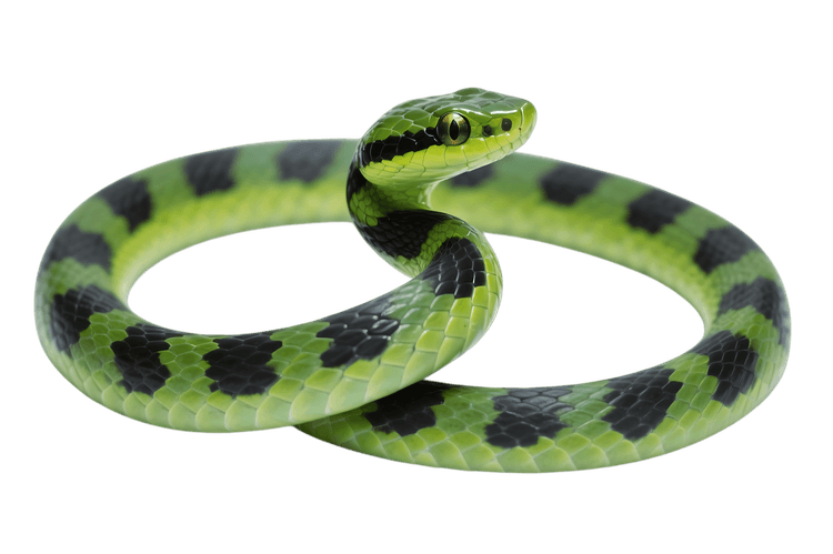 Green spotted snake coiled on transparent background
