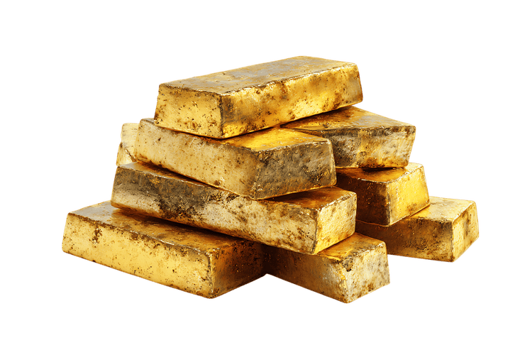 Pile of gold bars, precious metal, wealth, finance.