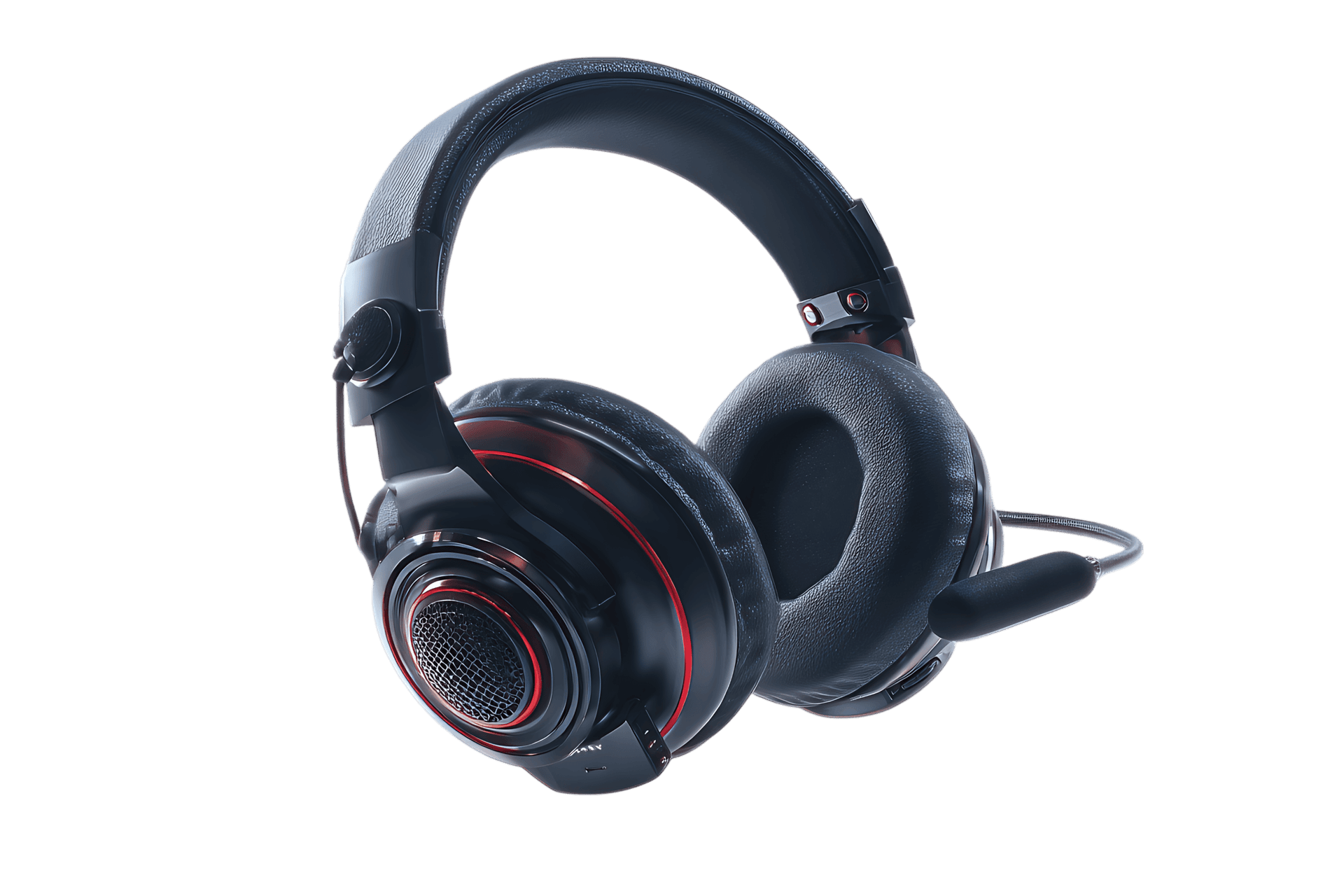 Stylish gaming headphones with red accents.