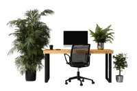 Stylish workspace with wooden desk and office chair