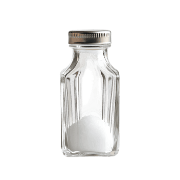 Glass jar filled with white powder.