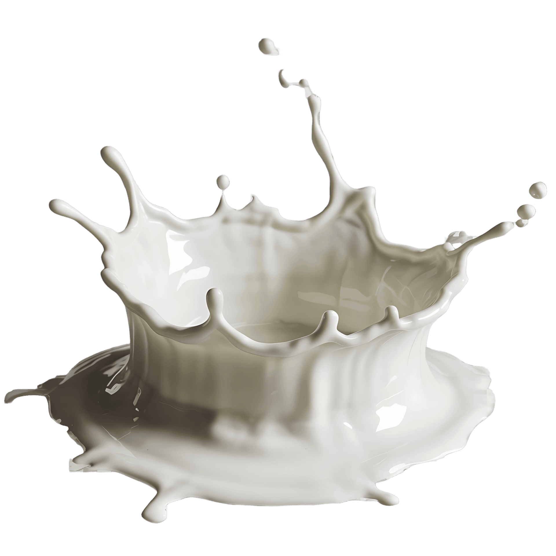Milk splash crown, creamy texture, white background.