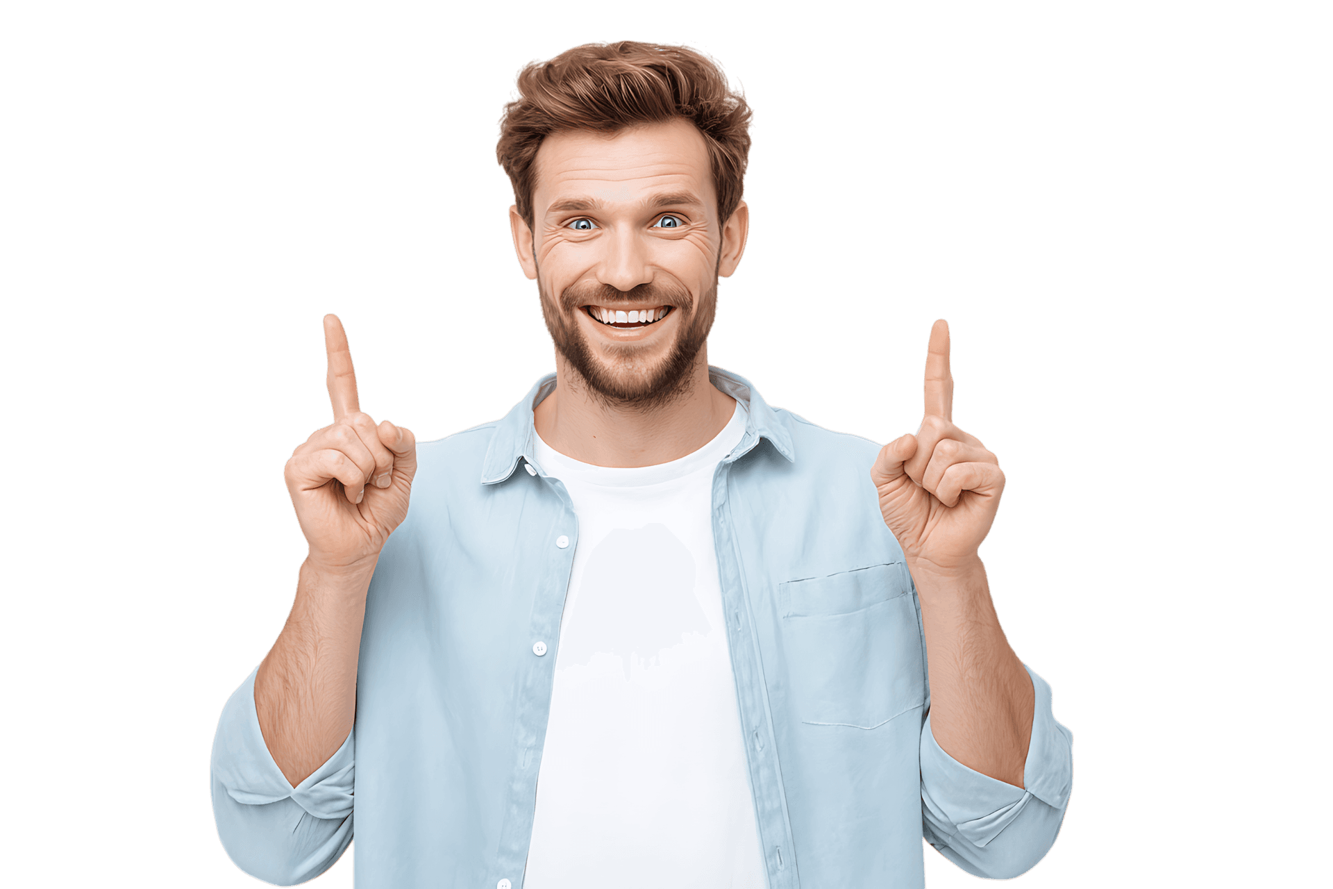 Happy man pointing up with both index fingers342.