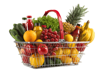 Full shopping basket of fresh fruits and vegetables423.