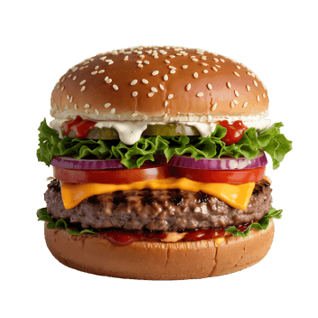 Close up of a delicious cheeseburger with all the fixings.