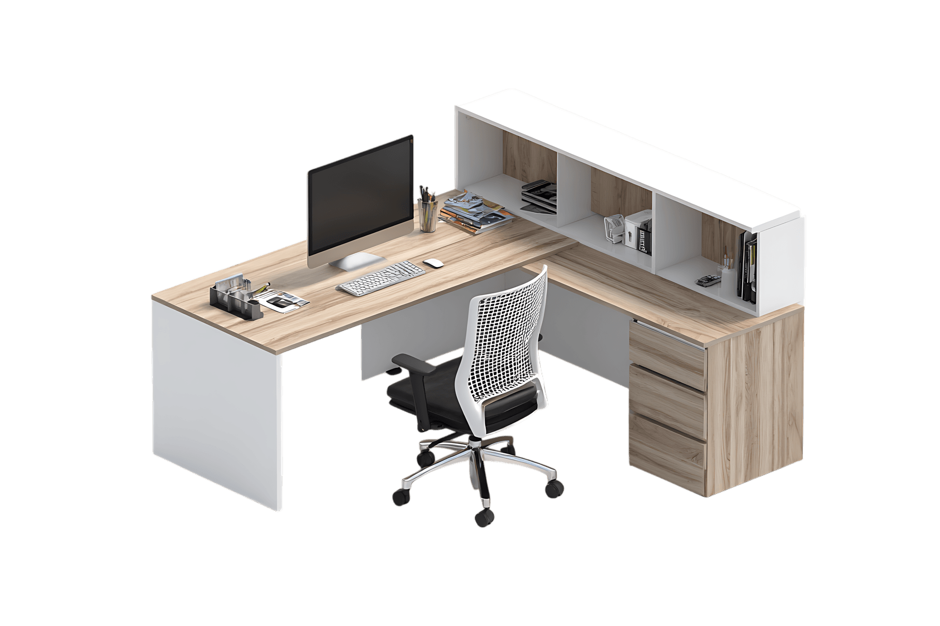 Modern L shaped office desk with storage