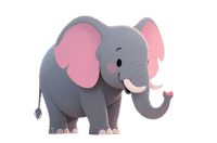 Cartoon elephant with pink ears and tusks