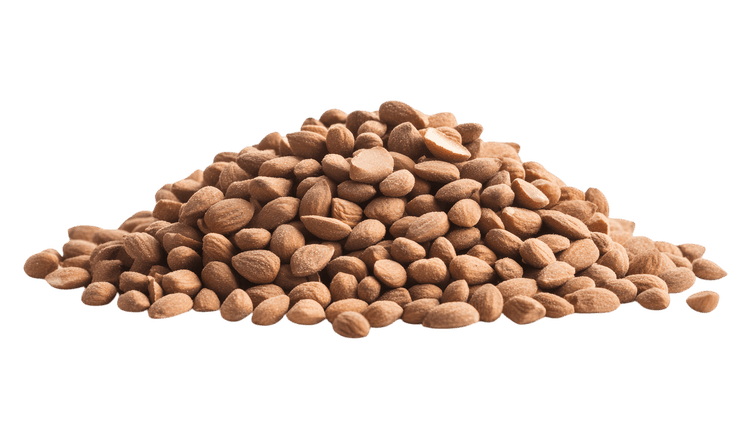 Pile of almonds, healthy snack, food photography transparent