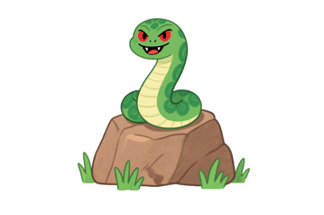 Cartoon snake on a rock with red eyes