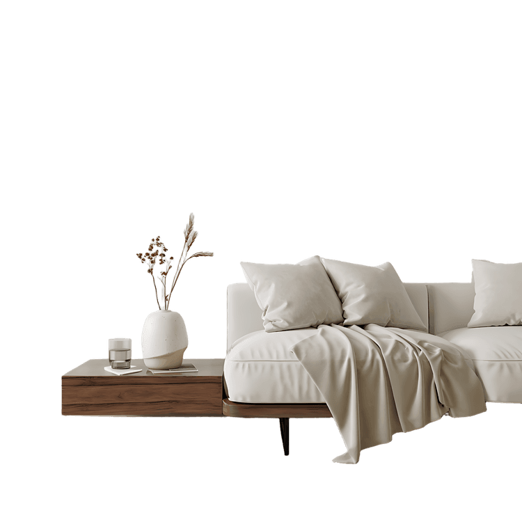 Minimalist modern bedroom interior design with floating nightstand.