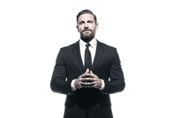 Confident businessman in a black suit.