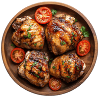Grilled chicken thighs with tomatoes and parsley