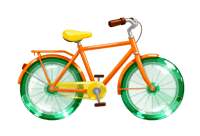Orange bicycle illustration with green wheels and yellow seat