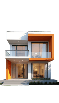 Modern two story house with orange and white facade design