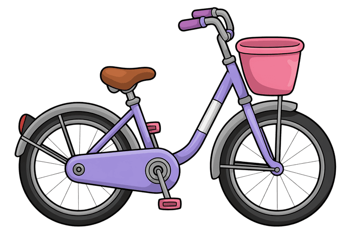 Purple bicycle with pink basket illustration