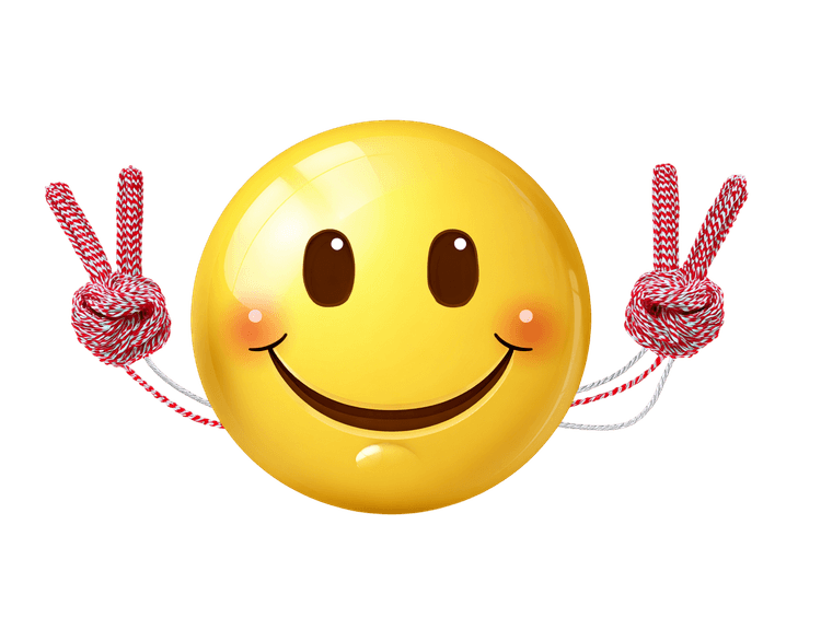 Smiling yellow smiley face with peace sign gesture