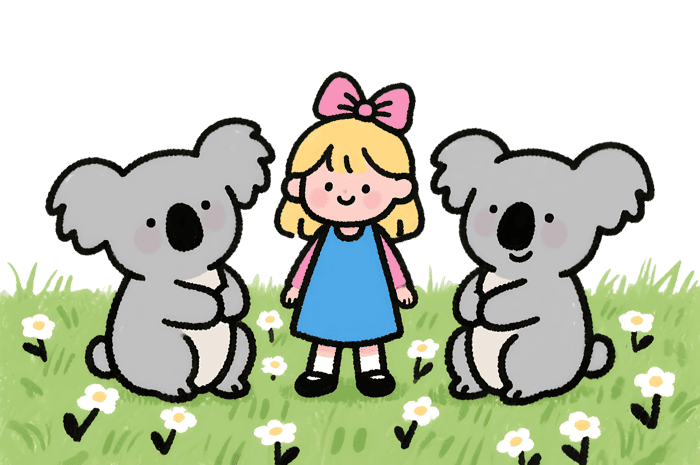 Cartoon girl with koalas
