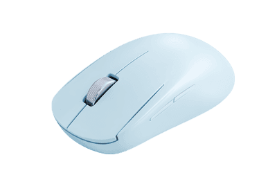 Light blue wireless computer mouse isolated on black background.