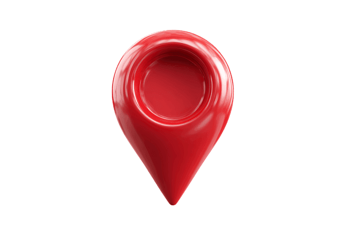 Red 3D location pin marker icon. GPS navigation symbol.