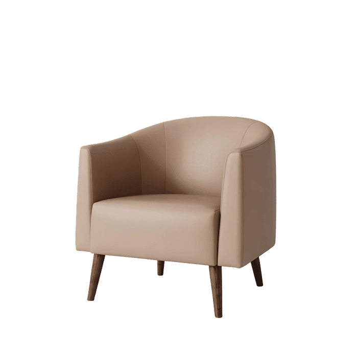 Beige tub chair with wooden legs Modern furniture