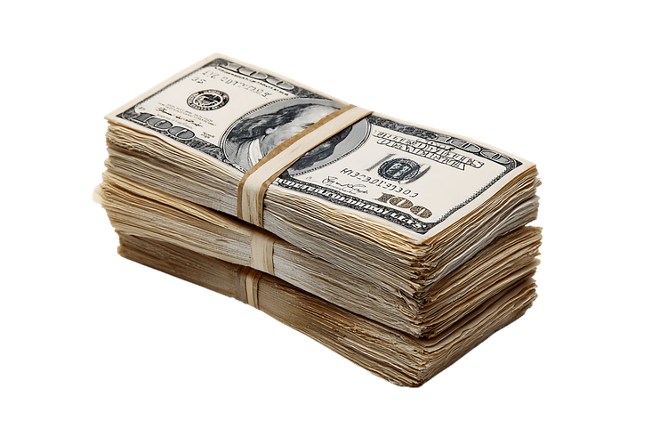 Large stack of US hundred dollar bills.  Wealth, finance, success concept.