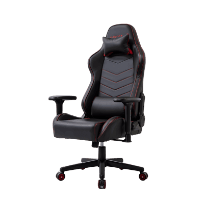 Modern black gaming chair with red accents
