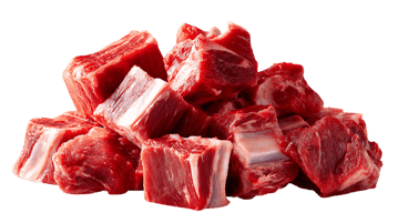 Close-up of raw beef cubes.