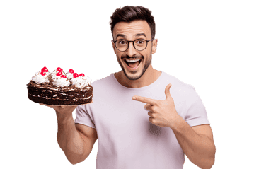 Man shows off delicious cake