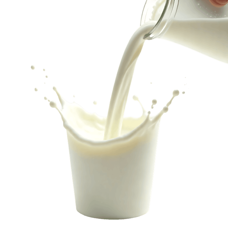 Fresh milk being poured from bottle into glass, creating a dynamic splash against white background508
