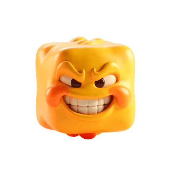 Angry yellow cube emoji with a big grin 3d render