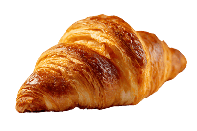 Golden-brown croissant, flaky layers.