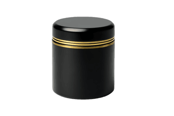 Black container with gold accents.  Luxury packaging mockup.