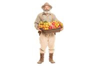 Farmer holding a basket of fresh fruits.