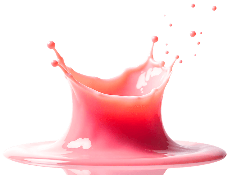 Vibrant pink liquid splash with droplets on black